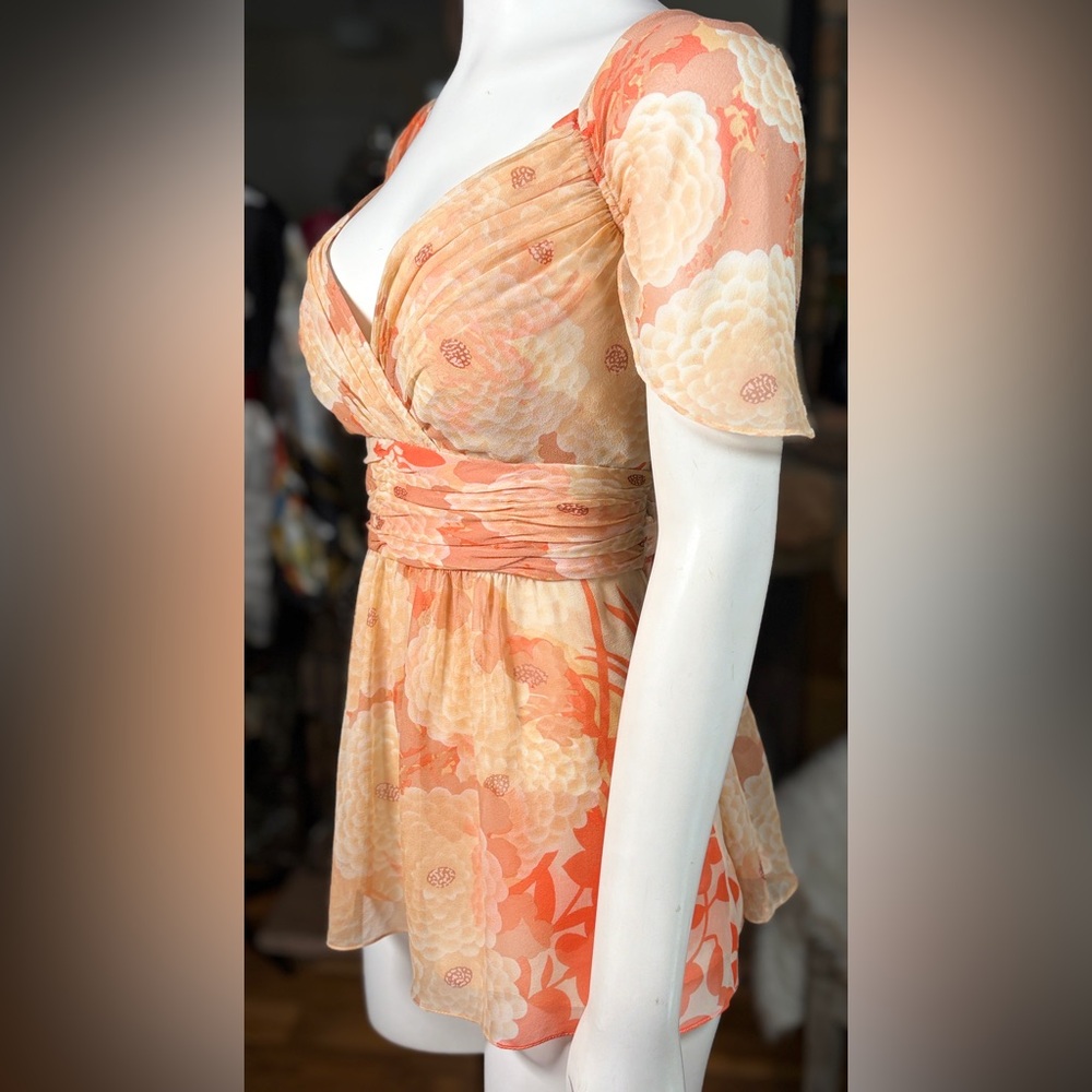 Tracy Reese 100% Silk Nectar Chrysanthemum Flowy Keyhole Back Blouse, Sz 12 - Picture 7 of 15